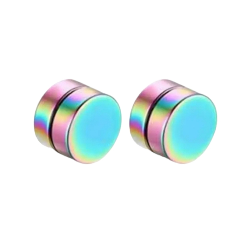 New! Round Metallic Magnetic Oil Slick Stud Earrings